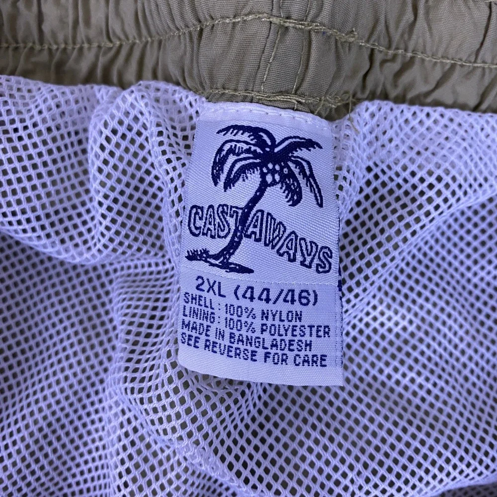 Castaways Swim Trunks Men's 2XL St Lucia Embroidered Nylon  Khaki Tan Mesh Lined
